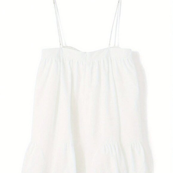 White Casual Women's Spaghetti Strap Rhinestone Cutout Mini A-Line Dress - Picture 8 of 10